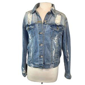 Cherry Koko Oversized Ripped Jean Jacket Womens Size M Blue Cotton Denim